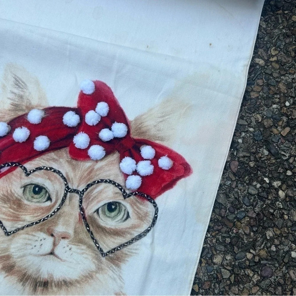 Funky Grandma Kitty Cat with Heart Glasses Pom Poms Table Runner - Picture 3 of 8